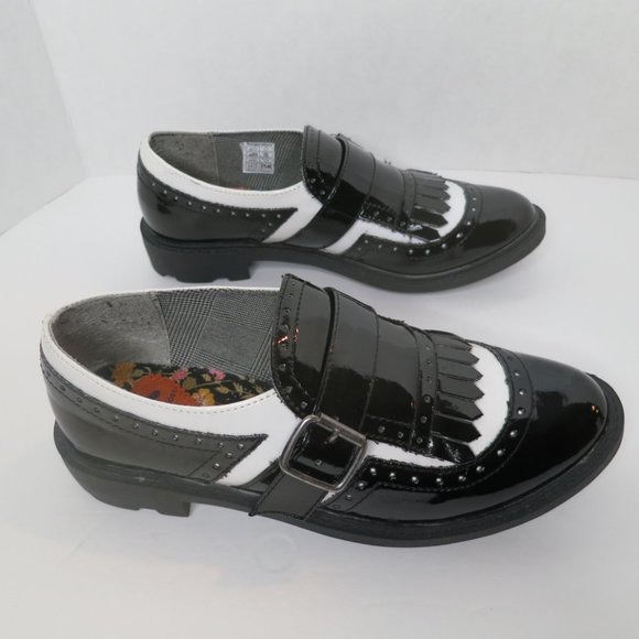 Women’s Rocket Dog Horace 8M Black White Patent Leather Oxford w Buckle - Picture 10 of 14